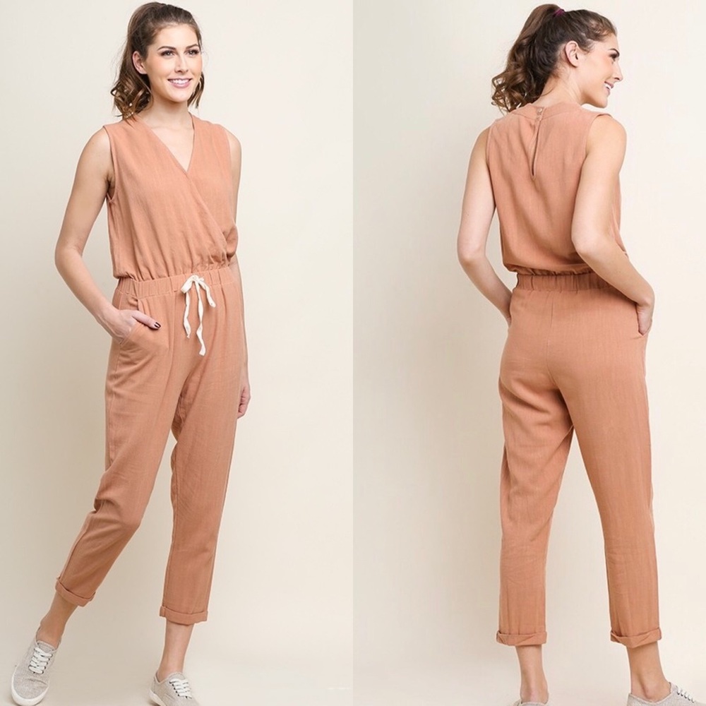 STORE CLOSING SALE! Peach Surplice Tie Waist Jumpsuit Small
